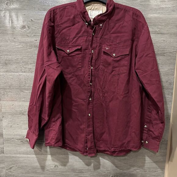 VTG Longhorn Western Wear Burgundy Button Up Shirt Mens XL USA Made - Picture 1 of 8